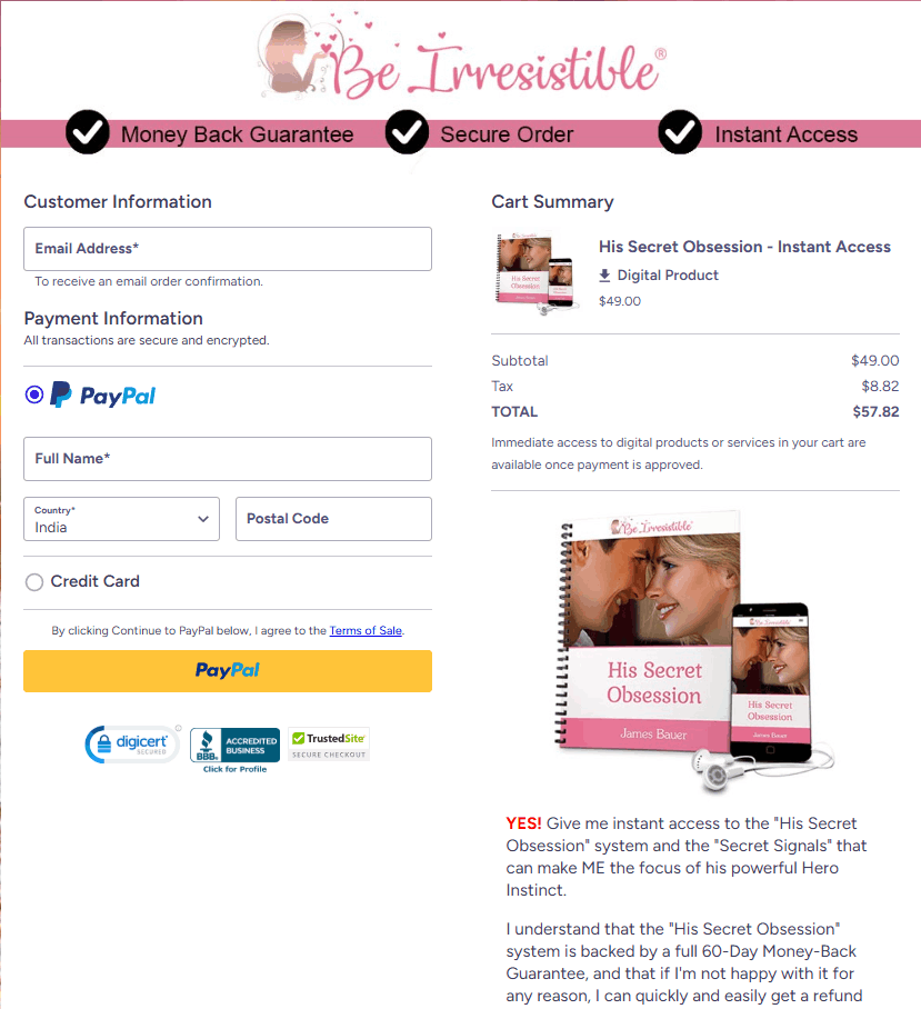 Buy His Secret Obsession from official website with secure checkout